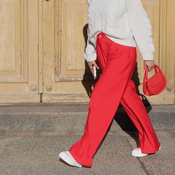 Molly Bracken High Rise Wide Leg Trouser Red Pants Size Medium - Picture 3 of 12